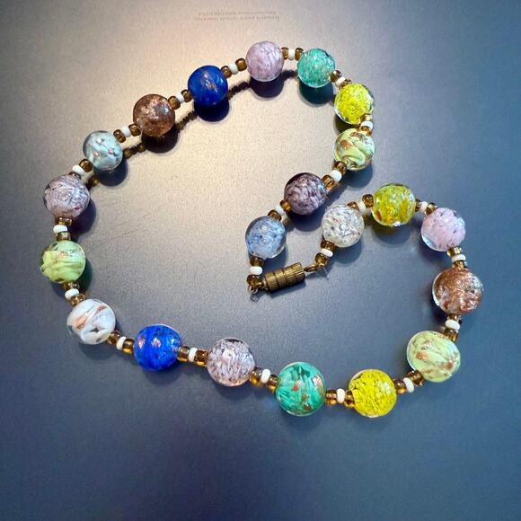 Vintage Jewelry - Colorful Sparkly Vintage Italian Glass Beaded Necklace